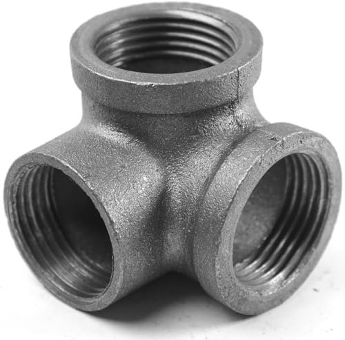 AGUTEA Raccordo a T in ferro malleabile nero ad angolo retto a 3 vie con uscita laterale (1 pezzo) (1/2 pollice)