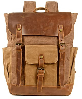 FANDARE Wanderrucksack Herren Reiserucksack Trekkingrucksäcke Damen Leinwand Tagesrucksäcke Reisen Wanderrucksack Outdoorrucksack Reiserucksack Daypacks für Wandern Radfahren Bergsteigen Braun