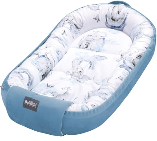 Bellochi Babynest für Neugeborene | Babyliegennest | 100% Baumwolle | 90x60x12cm - mit Schutzkanten | 0-9M | Jambo