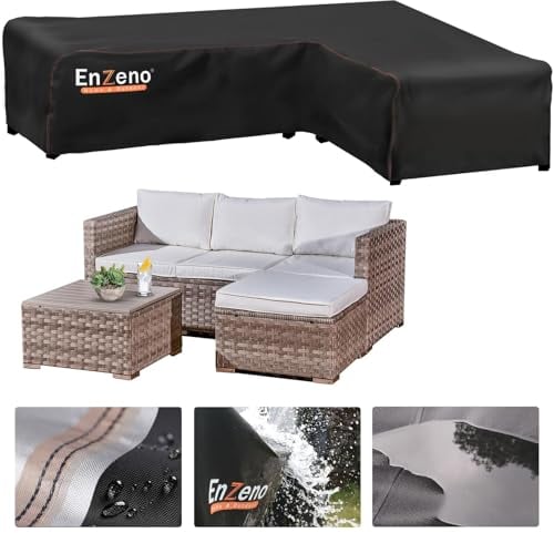 Enzeno Gartenmöbel Abdeckung für L-Form Sofas (Linke Lang-Rechte Kurz) Ecksofa Abdeckplane Mit Wasserdicht Streifen, Wasserdicht Lounge Abdeckung Loungemöbel Abdeckhaube 286x222x87cm