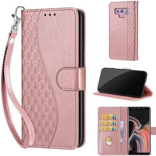 Phone Case for Samsung Galaxy Note 9 Case, Premium Leather Shockproof Protective Wallte Cover with Card Slots Kickstand Phone Case Compatible Samsung Galaxy Note 9 Rose Gold