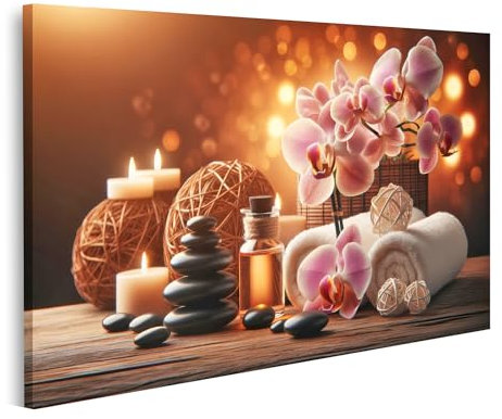 islandburner Bild auf Leinwand Kerzenlicht und Orchideen im Wellness-Spa Thai Massage Salon Kosmetikstudio Bilder Wandbilder Poster