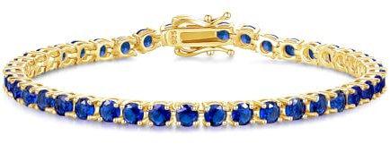 FANCIME 14K Vergoldet Damen Tennisarmband mit Synthetischer Saphir, Geburtsstein Geschenk Schmuck für Sie Damen Mädchen, Länge 19 cm