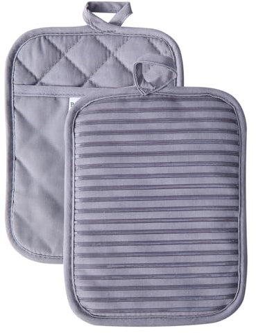 Kitchen Everyday Basic - Sottobicchiere resistente al calore, in morbido silicone resistente all'acqua, con tasca, set da 2 pezzi, 17,8 x 22,9 cm, grigio