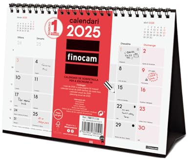 Finocam Neutraler Tischkalender zum Schreiben 2025, Monatsansicht, Januar 2025 – Dezember 2025 (12 Monate), Katalanisch