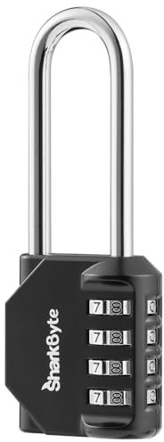 SharkByte Combination Padlock [2.6 Long Shackle] 4-Dial Heavy Duty Combination Lock, Weatherproof Outdoor Lock Padlock for Gym, School, Locker, Outdoor Shed, Garage, Fence, Hasp, Toolbox (1 Pack)
