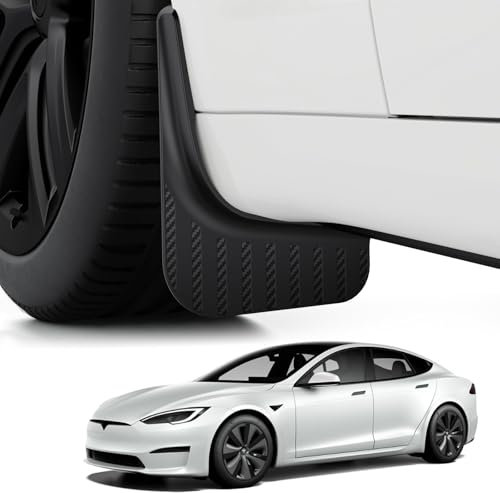 BASENOR Tesla Model S/Model S Plaid Schlammklappen Spritzschutz [Kein Bohren Kein Band] [10X Stärker] Allwetter Reifenschutz Kotflügel für 2021-2025 Modell S Außenzubehör