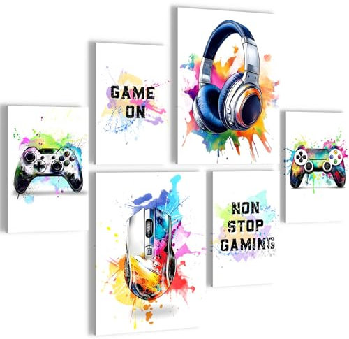 Novart Wandbilder Set Spielkonsole Gamer Mehrfarbig - KEIN EXTRA RAHMEN BENÖTIGT - Modern Deko - Wohnzimmer Schlafzimmer Flur N038763a