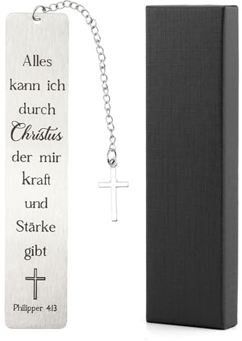 Metall-Lesezeichen aus Edelstahl mit Bibelversen und Kreuz-Anhänger - Christliches Geschenk in Geschenkbox - 130 * 26mm (Type 1)