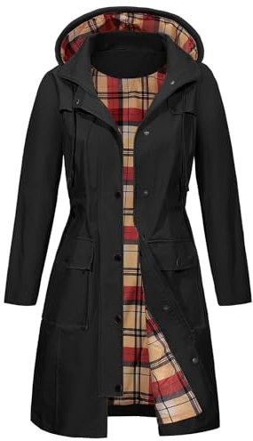 heekpek Veste Femme Imperméable à Capuche Longue Manteau de Pluie Femme Legere Trench Capuche Femme Poncho Pluie Impermeable Coupe Vent Printemps Été Automne, Noir, M