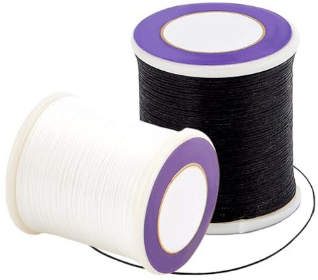 PH PandaHall Filo per Perline 100m 0.1mm, Corda per Braccialetti Nera e Bianca 2 rotolo di Corda per Perline di Semi In Nylon Rivestito per Perline Da Cucire e Realizzare Braccialetti