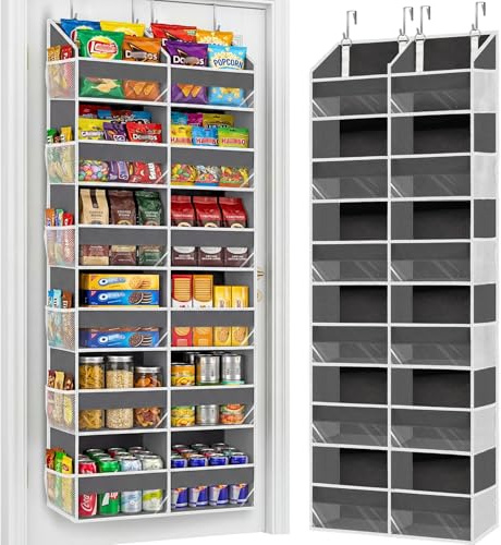 Ofiray-home Over the Door Organiser with 6 Tiers and 12 Compartments, Extra Large Hanging Door Storage with 4 Hooks, 36kg Weight Capacity, Bedroom Wardrobe or Nursery Nappy & Toy Storage – Grey