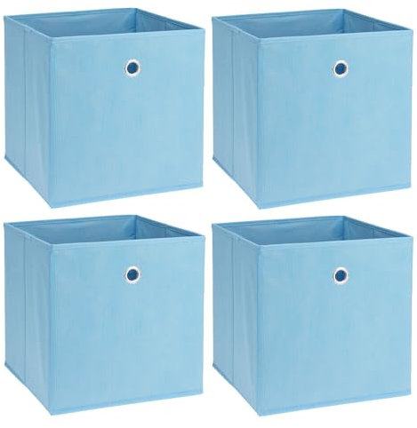 Murago - 4er Set Faltbox ca. 30x30x30 cm Blau - Würfel Aufbewahrungsbox faltbar Aufbewahrungskörbe Einschub Korb Boxen Box Stoff Hellblau für Kleidung Spielzeug Unterwäsche Büro Regalkorb Klappbox