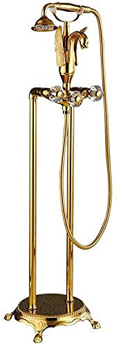 WACEH jewelry Bathroom Floor Stand Faucet Telephone Type Swan Bath Shower Mixer Brass Shower Set Luxury Bathtub Tap-Golden Earrings necklace
