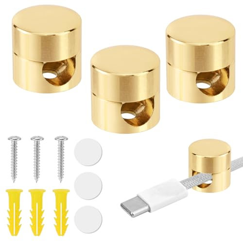 Gosknor 3 Stück Gold Kabelanker Schreibtisch, Draht Organizer Kabelhalter für Telefonladegeräte Kabelmanagement Clips Kabel Organizer aus Aluminium für Büro Zuhause Schreibtisch Wand