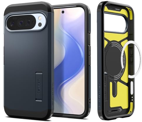 Spigen Tough Armor(AI) MagFit für Google Pixel 10 Pro/10 -Metal Slate | Kompatibel mit MagSafe, Integrierter Kickstand, Air Cushion Tech, Military-Grade Schutz, Spigen Original Serie