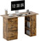 HOMCOM Computer Desk, Writing Table, PC Workstation with 3 Storage Shelves and Drawers, Silver Handle, for Home Office, Rustic Brown