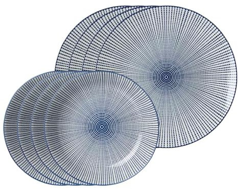 Ritzenhoff & Breker Tafelservice Royal Makoto, 8-teilig, jeweils 4 Speiseteller (26.5 cm) und Suppenteller (20.5 cm), Tafel-Set für 4 Personen, Porzellan, Blau-Weiß