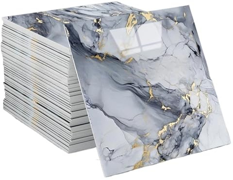 JMORCO Vinylboden Selbstklebend 10-40PCS Imitation Marmor 3D Keramik Fliesen Wand Renovierung Dekoration Aufkleber Wasserdicht Self-Adhesive(Grey Gold,10PCS)
