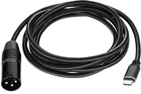 Zyghjort Cable USB C a XLR, cable estéreo de salida USB tipo C a XLR macho, cable estéreo de nailon trenzado negro XLR macho a USB C, adaptador convertidor para amplificador, altavoz, consola
