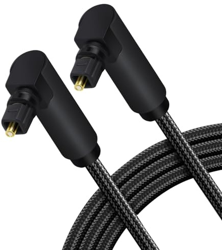 xruc Câble Optique Numérique Spdif 1M Câble Optique Audio Toslink avec Double Angle 90°, Fibre Optique Spdif Rotatif 360° pour PS4 Xbox Home Cinéma Barre de Son