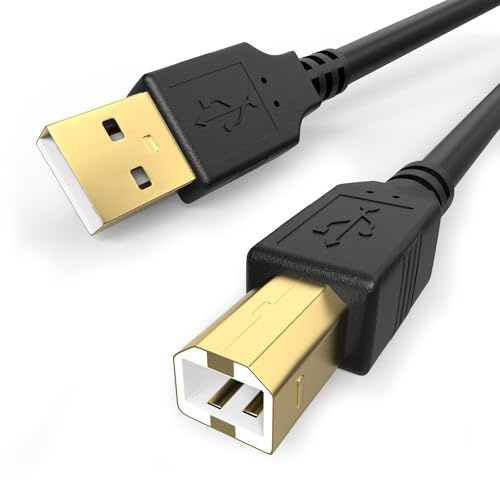 Sinoacc Cavo per stampante, 2 m, USB B, compatibile con HP, Canon, Dell, Epson, Brother, Lexmark, Xerox Piano DAC, cavo per stampante da USB A a USB B 2.0, connettori placcati in oro