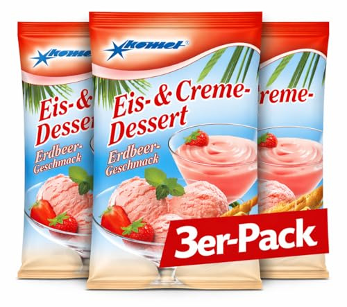 KOMET Eis- & Creme-Dessert Erdbeer – 3er Pack (3 × 70 g) Dessertpulver