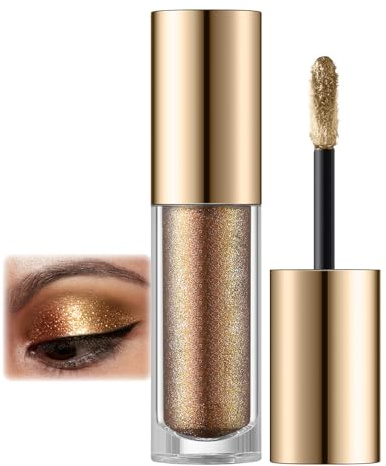 Gold Lidschatten Flüssiger, Metallic Glitzer Liquid Eyeshadow mit Feinem Funkeln, Langanhaltende & Wasserfest Liquid Eyeliner, Schnell Trocknend Highlighter, Glattes Schimmer Augen Make-up