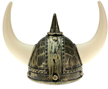 Wikinger Helm mit Hörnern grau gold weiss