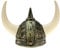 Wikinger Helm mit Hörnern grau gold weiss