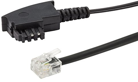 ecabo 10068 10m Universal Telefonkabel – TAE-F Stecker auf RJ11-Stecker – Anschluss-Kabel – Westernstecker – 4adrig – Flachkabel für Telefon AB FAX Modem – schwarz