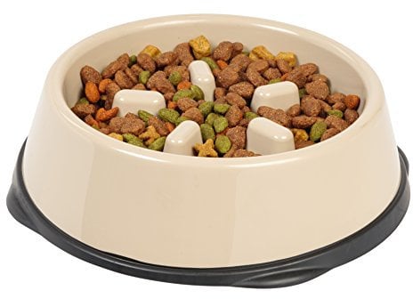 IRIS USA 4-Cup Slow Feeder Dog Bowl, Anti-Choking & Anti-Slip, Puzzle Bowl for Healthy Digestion, Slow Eating Dog Bowl for Long Snouted Dogs, Cats & Pets, BPA-Free, PVC-Free, Beige/Black