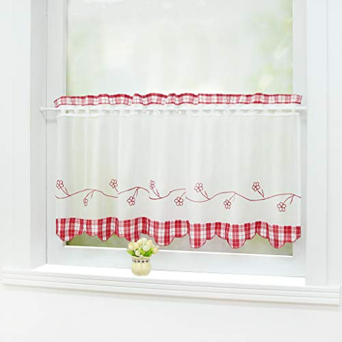Joyswahl Scheibengardine mit Landhausstil Bistrogardine Stangendurchzug »Helene« Landhaus blickdichte Gardine Stores HxB 45x90cm Rot 1er Pack