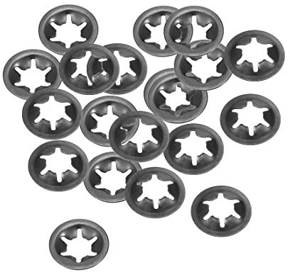 sourcing map M8 Starlock Unterlegscheiben, 7 mm Innendurchmesser, 18 mm Außendurchmesser, interne Zahnsicherungsscheiben, Push-On-Verriegelung, Speed-Clip, 65 Mn, schwarzes Oxid-Finish, 20 Stück