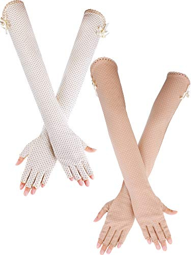 Chuangdi 2 Paare Damen UV Sonnenschutz Fahren Handschuhe Touchscreen Baumwolle Arm Sonnenblocker Handschuhe für Outdoor Sport Sommer Liefert (Farbe Satz 4)