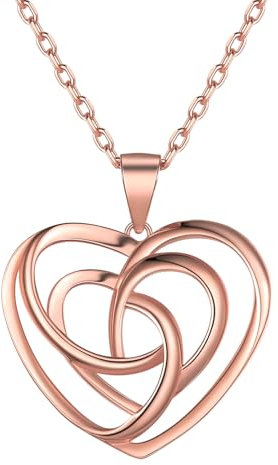 ChicSilver Rose Gold Celtic Knot Necklace Heart Pendant with Rolo Chain Women's Jewelry