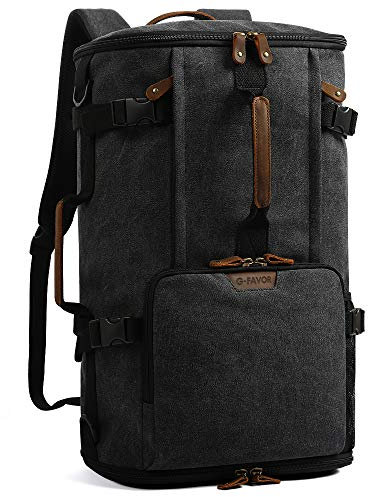 G-FAVOR 40L Travel Backpack, Vintage Canvas Rucksack Convertible Duffel Bag Carry On Backpack Fit for 17.3 Inch Laptop Bag, Black, 21.7 x 13.4 x 8.7 inch, Travel Backpacks