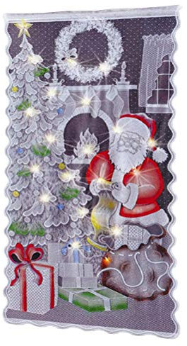 Stecto Tende Natalizie in Pizzo con luci a LED, Decorazioni natalizie Tende, Tende per finestre semi oscuranti di Babbo Natale, Porta Soggiorno Camera da letto Home Decor 102x213cm