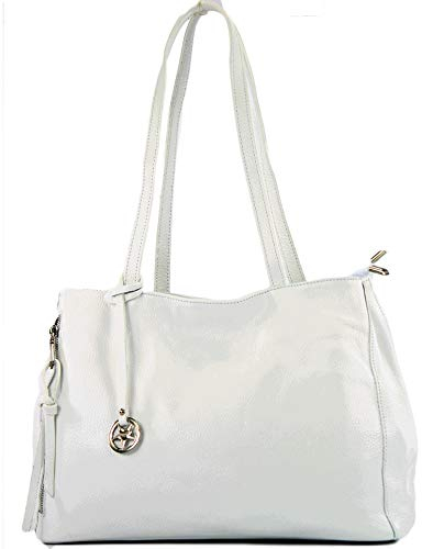 modamoda de T205 Damen Leder Schultertasche Shopper Henkeltasche handmade in Italy, Farbe:Weiß