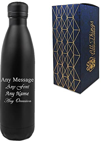 Personalised Engraved Black 750ml Thermal Bottle, Personalise with Any Message or Name