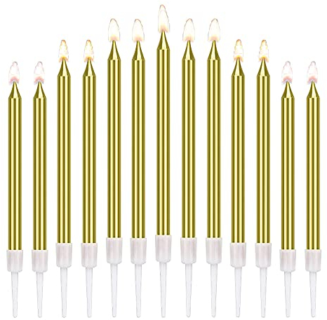 50 Stück, Geburtstagskerzen mit Kerzenhalter, zum Dekorieren von Kuchen, Gold Happy Birthday Kuchenkerzen