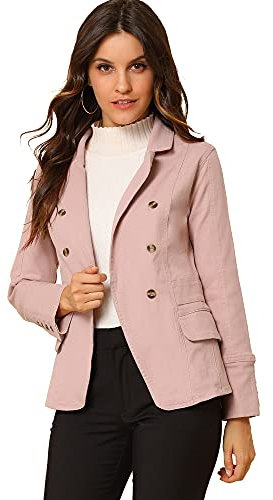 Allegra K Femme Veste Jean Décontractée Manches Longues avec Poches Rose L