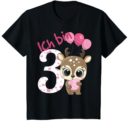 Kinder Reh Geburtstagsshirt Rehkitz 3 Geburtstag Mädchen 3 Jahre T-Shirt