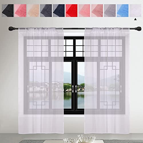 Trimming Shop White Voile Curtains 2 Panel Semi-Transparent Sheer Slot Top Curtain Pair 142 x 137cm for Window & Door Lightweight Net Curtain for Bedroom, Kitchen & Living Room