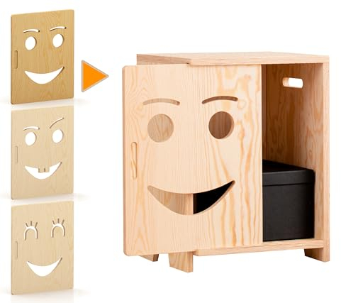 smartwood KAPI 1P Nachttisch Holz kinderzimmer möbel für Jungen und Mädchen - Stilvolles und funktionales Kinderregal - Bücherregal Kinder, Naturholz, Öffnung rechts