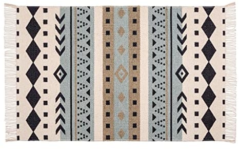 WENKO Badematte Bere, Badematte aus recycelter Baumwolle mit trendigem Ethno-Muster in Jacquard-Qualität, Rutschhemmende Unterseite und waschbar bis 30°C, aus 100% Baumwolle, (B x T): 50 x 80 cm
