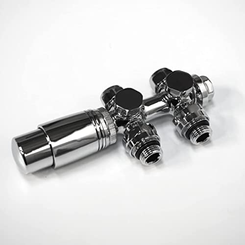 WITEN&NOCK Multiblock Set für Heizkörper Mittelanschluss Armatur Nabenabstand 50 mm Thermotstat Hahnblock Thermostatventil für Heizkörper Heizungszubehör(Chrom)