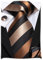 Hi-Tie Herren Krawatte Schwarz Paisley/Plaid/Streifen/Einfarbig Krawatten Set Einstecktuch Manschettenknöpfe Business Formal Hochzeit Meeting Geschenkbox,brauner schwarzer Streifen