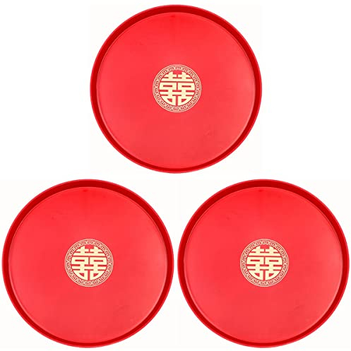 Operitacx Plateau de service de fête de mariage, 3 assiettes à fruits vintage de style chinois, plateau de service à fruits secs pour décoration de fête de mariage du Nouvel An chinois