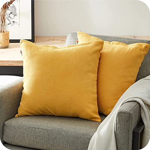 2er Set Sofakissen mit Füllung, geeignet als Couchkissen Dekokissen Zierkissen, Chenille-Bezug mit verstecktem Reisverschluss, Ökotex Füllkissen inklusive, weich & angenehm, Doppelpack (senf, 50x50)